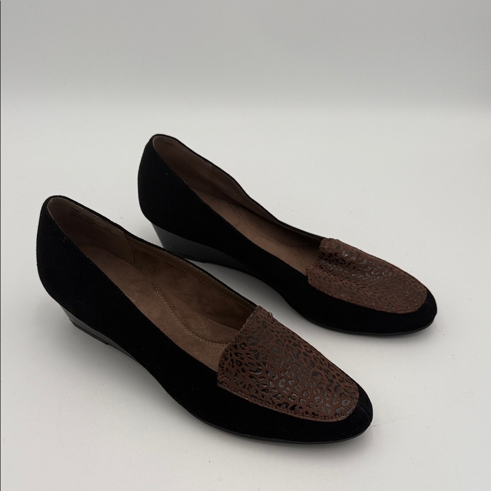 AEROSOLES Black Brown Women's wedge shoes slip on suede office casual retro 12M - Picture 12 of 12